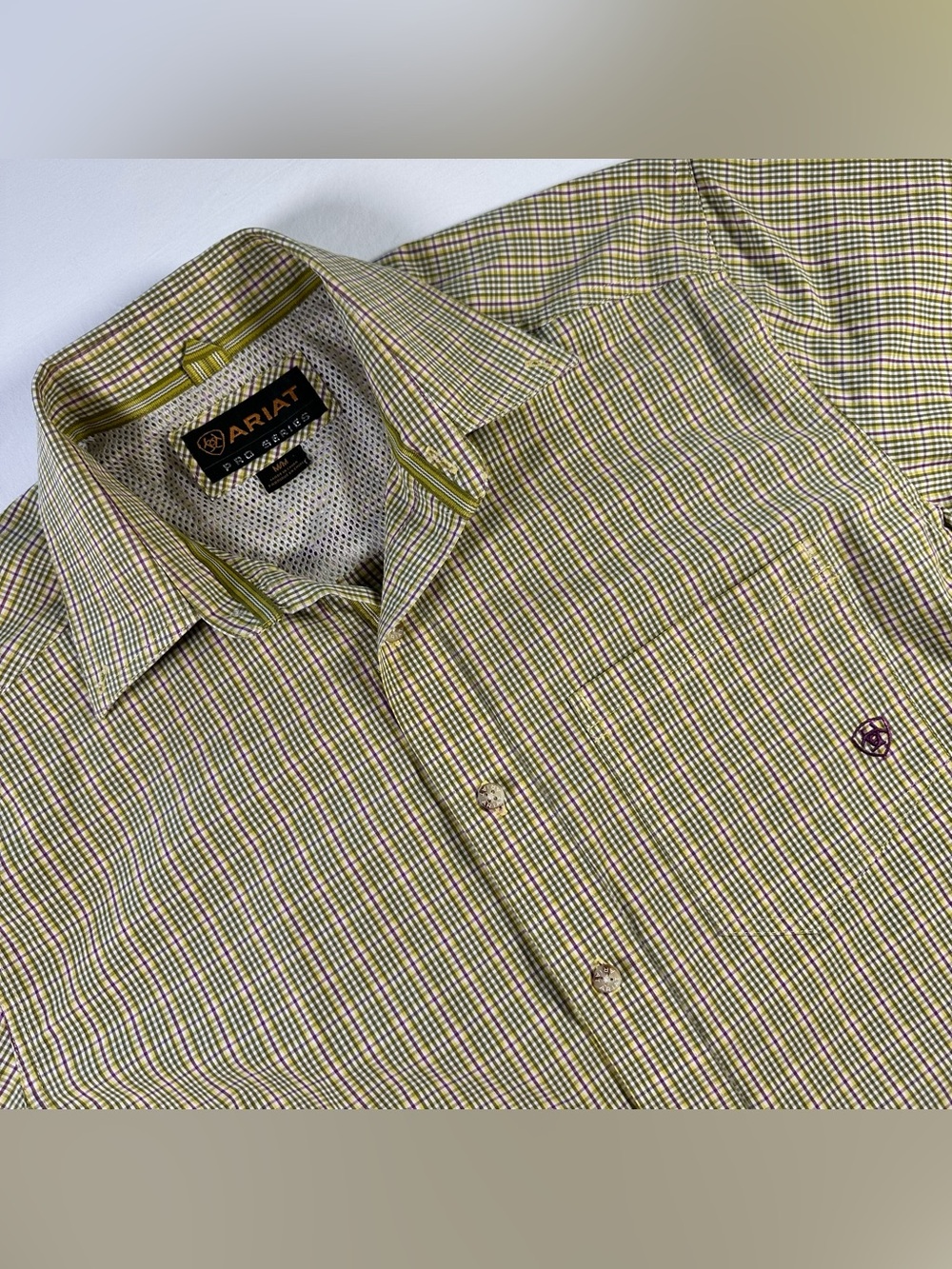 Ariat Pro Series Shirt Mens M Green Plaid Short Sleeve Button Down Casual